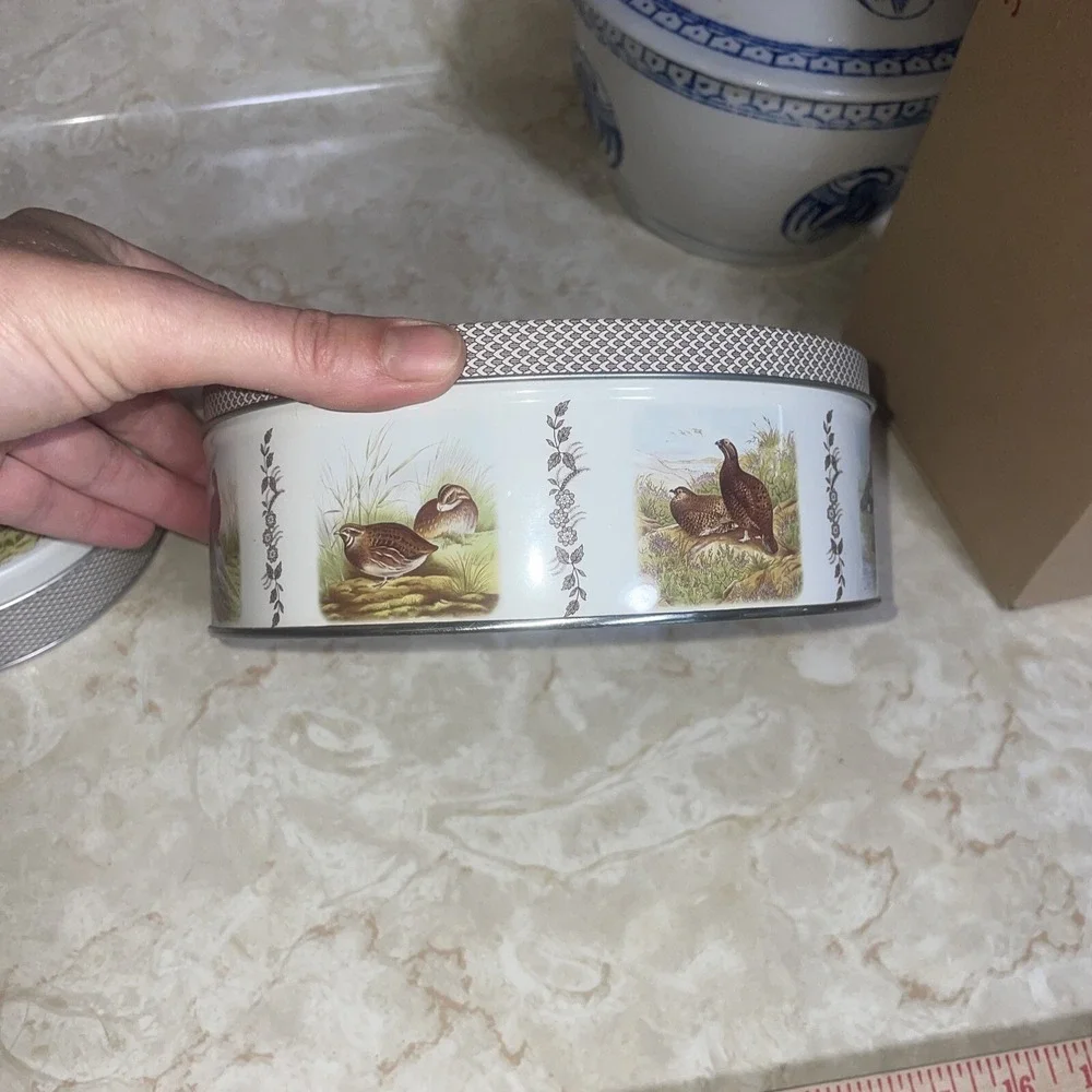 Metal Decorative Pair Of‎ Tins Brown Green Tan Quail Nature Outdoors Bird